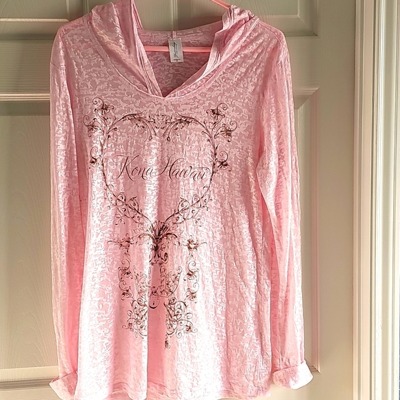Yesterdays Sportswear Pink Lightweight Hoodie Long Sleeve Top Kona Hawaii XL EUC - Picture 12 of 12